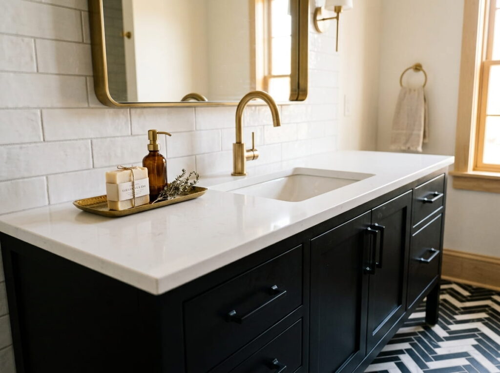Brass and matte black fixture pairing