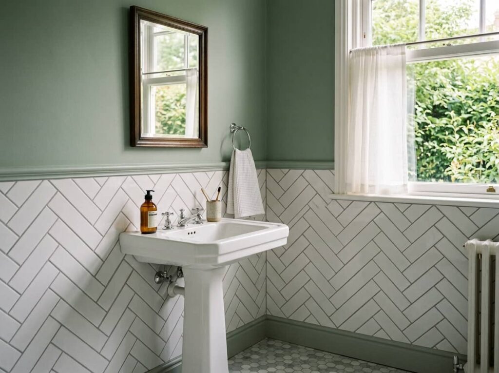 Herringbone wainscot with painted wall above