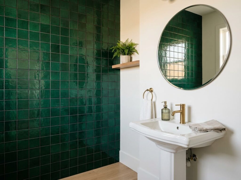  One Bold Color Wall That Turns Plain Tile Into a Statement