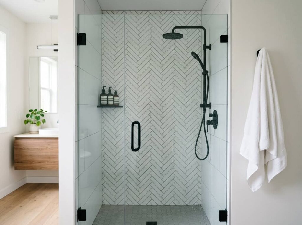 Wall herringbone in a shower surround
