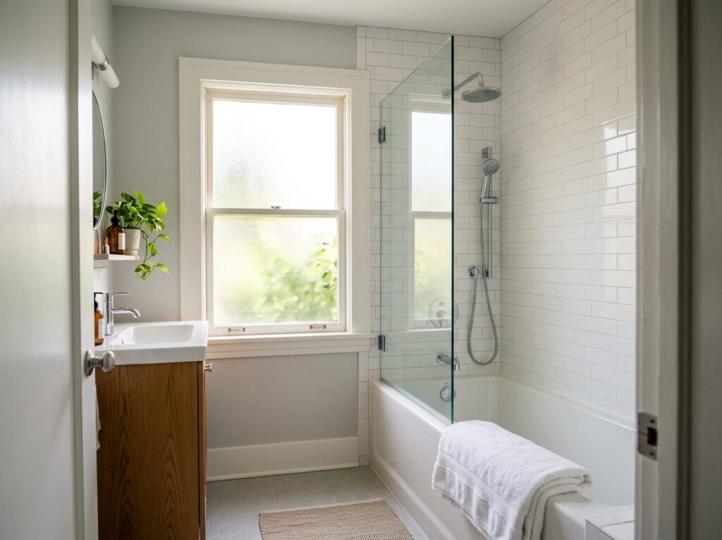 Replace the Shower Curtain With a Single Clear Glass Panel