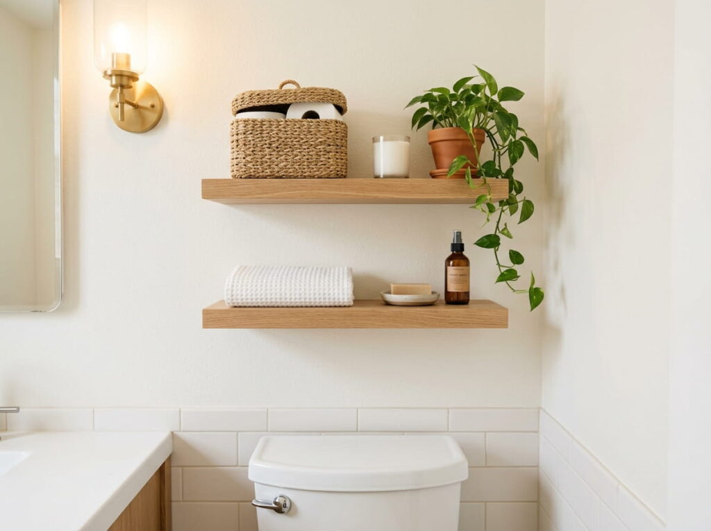 Use the Dead Space Above the Toilet for a Slim Ledge or Shelf