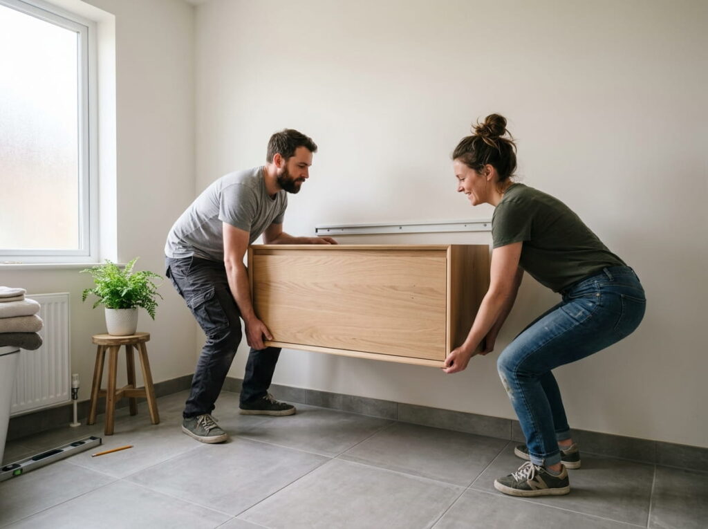 Hang the Cabinet With a Second Pair of Hands