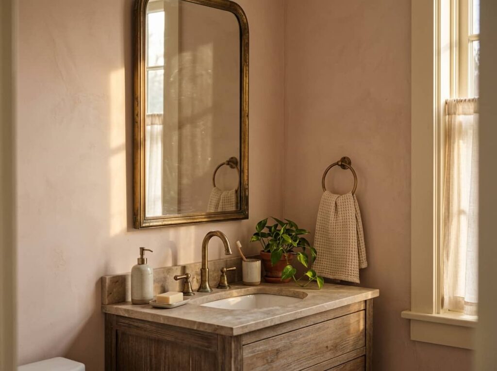 Clay Pink-Beige with Cream and Aged Brass Accents
