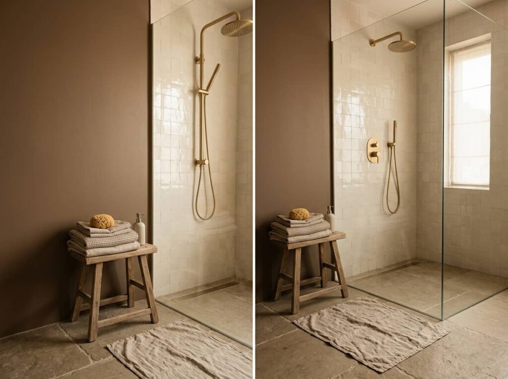Latte Brown Walls with Linen Textiles and Brushed Gold