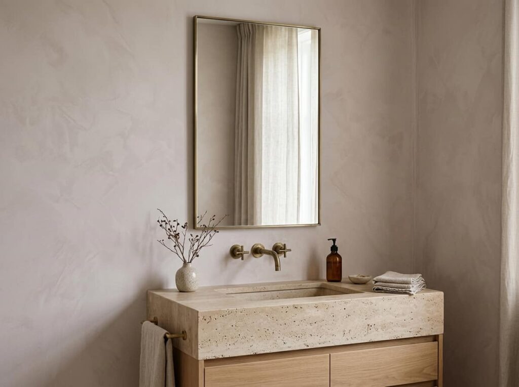 Warm Gray with a Blush Undertone and Natural Stone