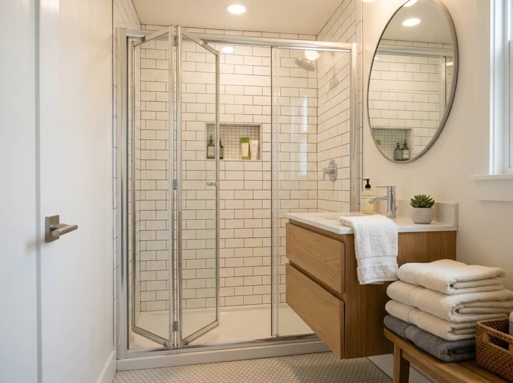 A Bi Fold Door for a Tight Bath Where a Swing Door Hits the Vanity