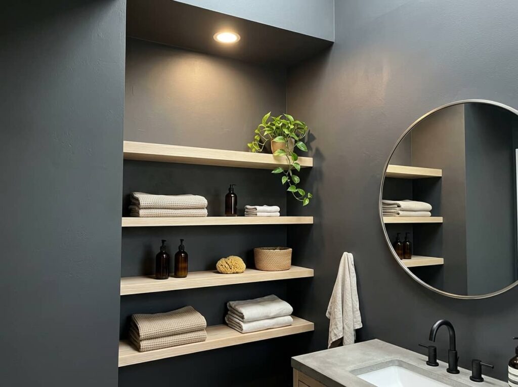Charcoal Grey Walls Against Light Ash Wood