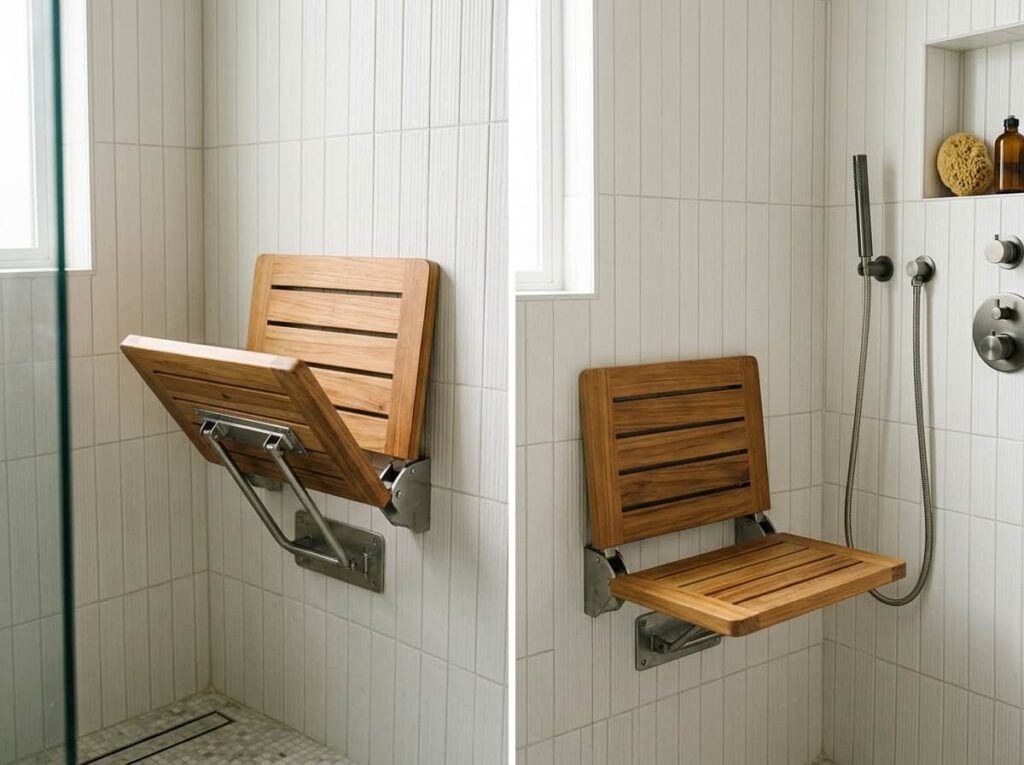 Fold-Down Teak Seat