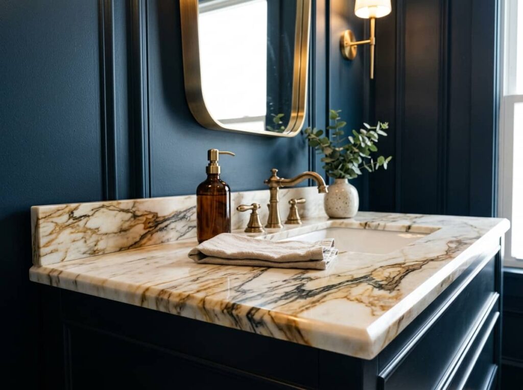Midnight Blue with Gold-Veined Marble