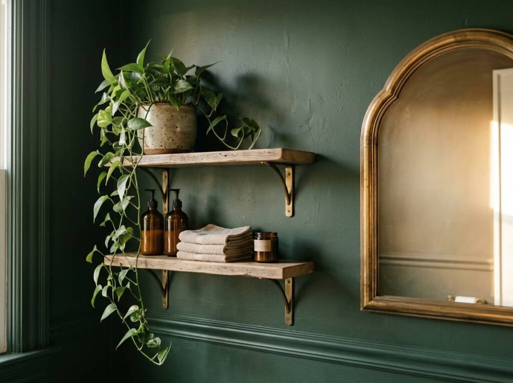 Deep Forest Green Walls with Brass and Greenery