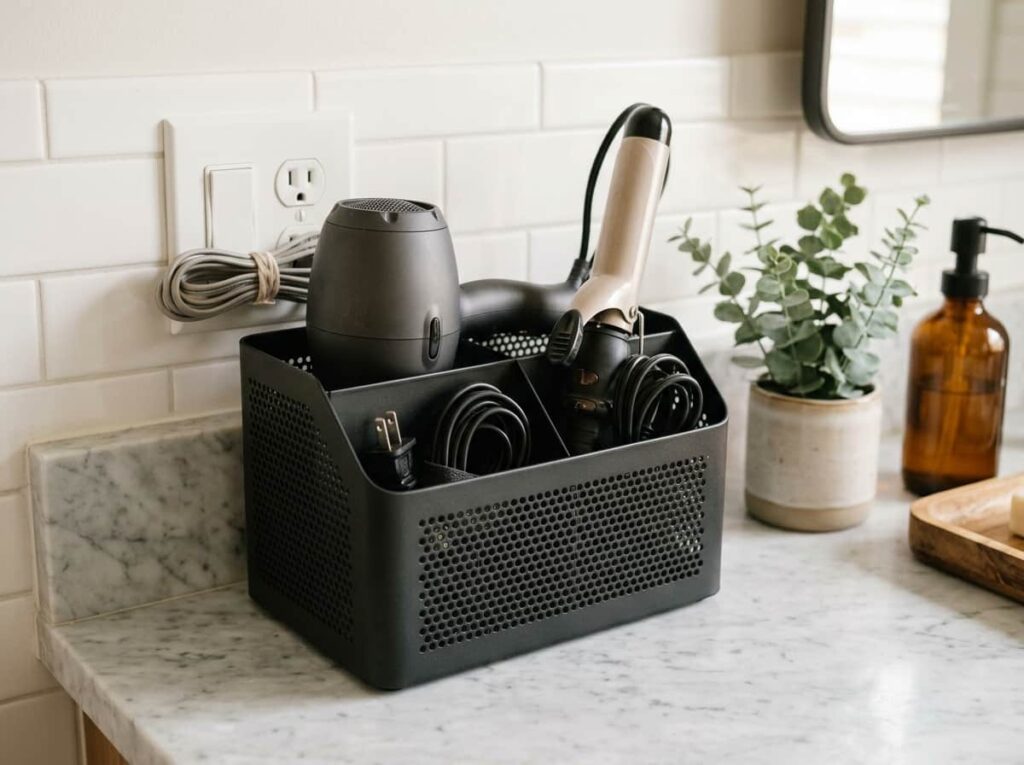 A Dedicated Bin for Hot Tools So Cords Stop Tangling