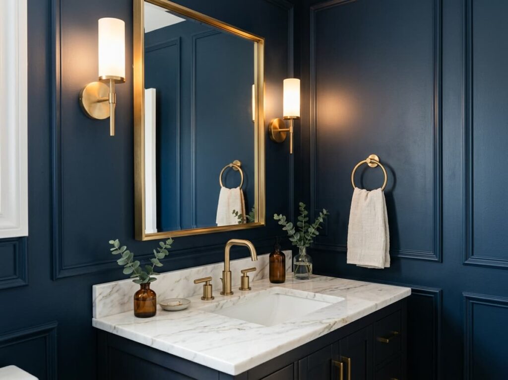 Navy Blue Walls With Warm Gold Accents