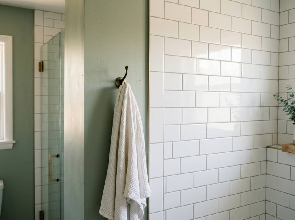 White Subway Tile + Sage Walls