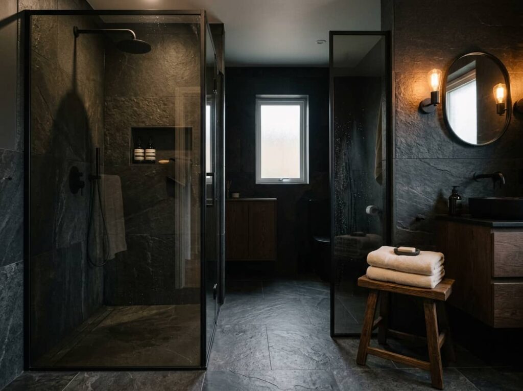  Smoke Tinted Glass for a Moody, Dark Bathroom