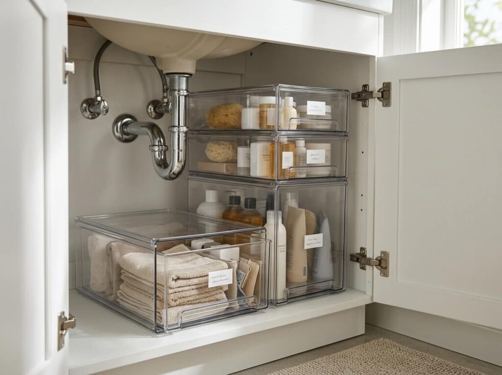 Stackable Clear Bins That Make Under-Sink Chaos Disappear