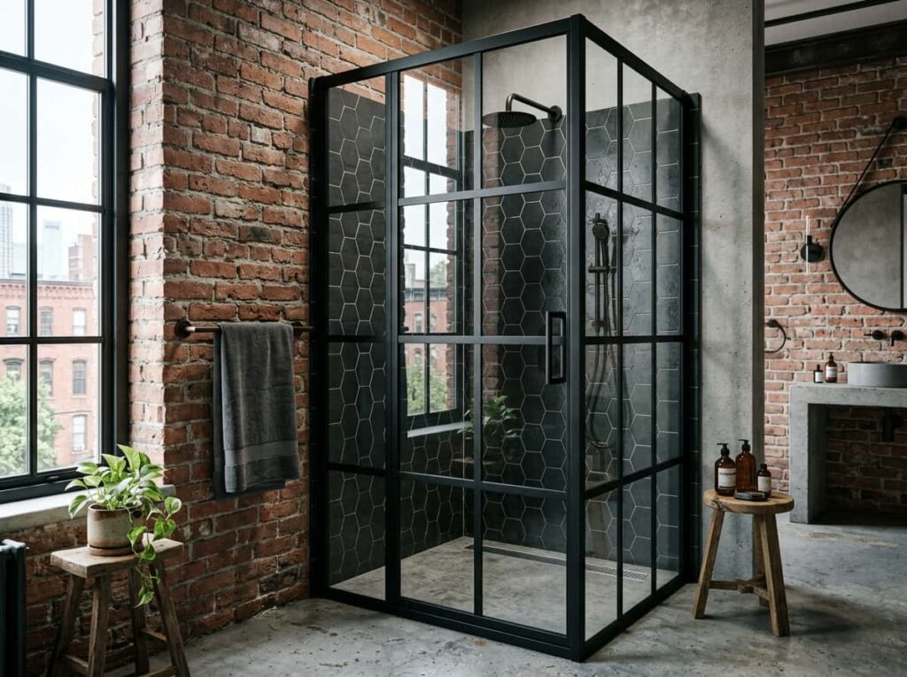 Steel Framed Glass for an Industrial Loft Bath