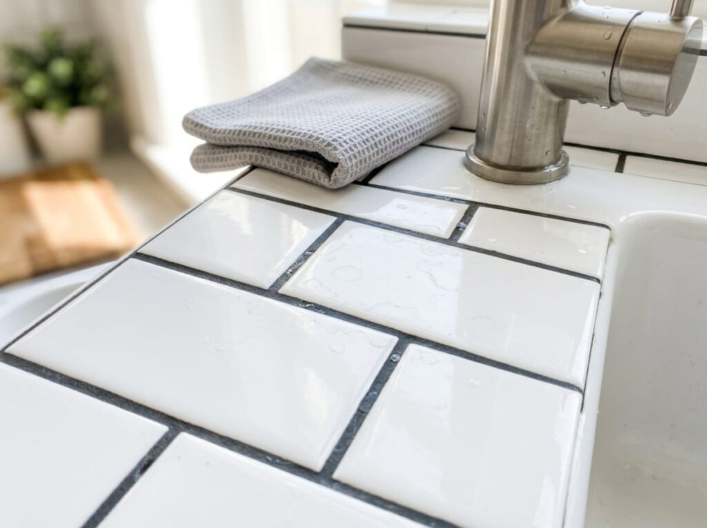 Why Dark Grout Shows Water Spots on Glossy Tile